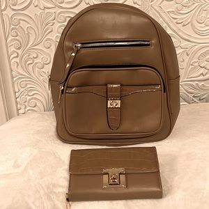 Brand New Taupe Backpack and matching wallet.